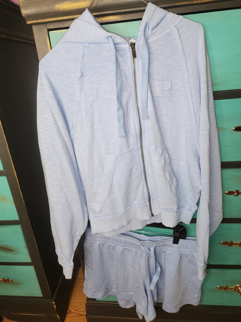 PINK Victoria's Secret Light Blue Women's Hoodie & Shorts Set
